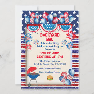 4th of July Independence day Bbq party design Invitation