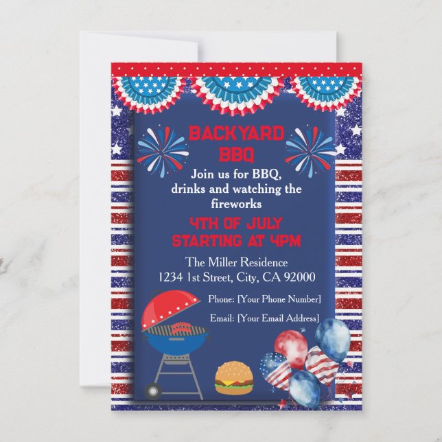 4th of July Independence day Bbq party design Invitation (Front)