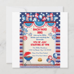 4th of July Independence day Bbq party design Invitation