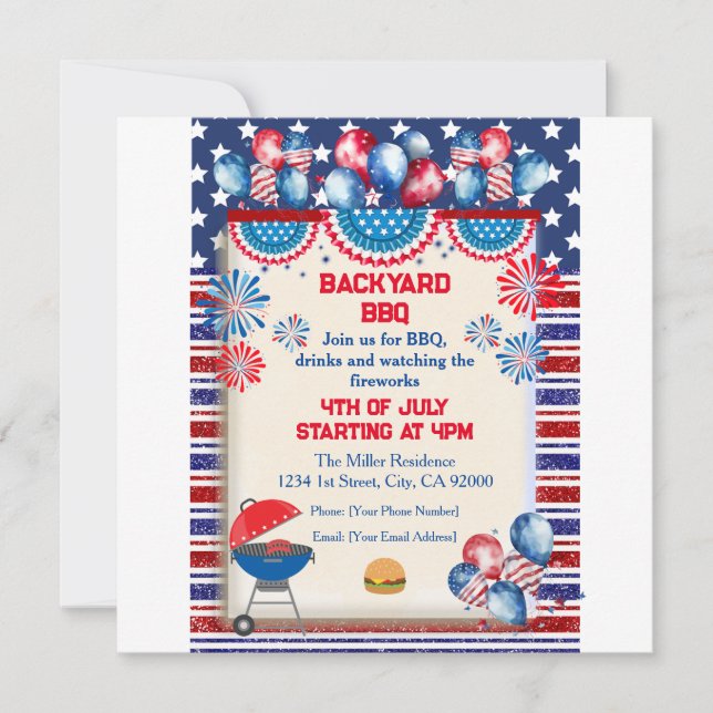 4th of July Independence day Bbq party design Invitation (Front)