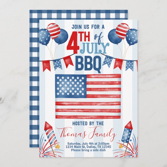 4th of July Independence Day BBQ Party Invitation (Front/Back)