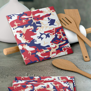 4th of July, Independence day, Camouflage Beige Ceramic Tile