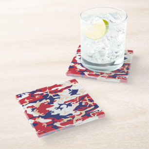 4th of July, Independence day, Camouflage Beige Glass Coaster