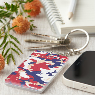 4th of July, Independence day, Camouflage Beige Key Ring