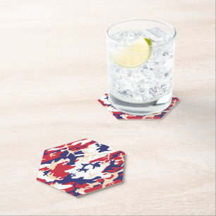 4th of July, Independence day, Camouflage Beige Paper Coaster