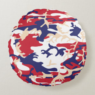 4th of July, Independence day, Camouflage Beige Round Cushion