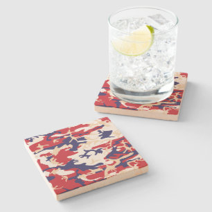 4th of July, Independence day, Camouflage Beige Stone Coaster