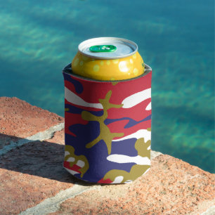 4th of July, Independence day, Camouflage Gold Can Cooler