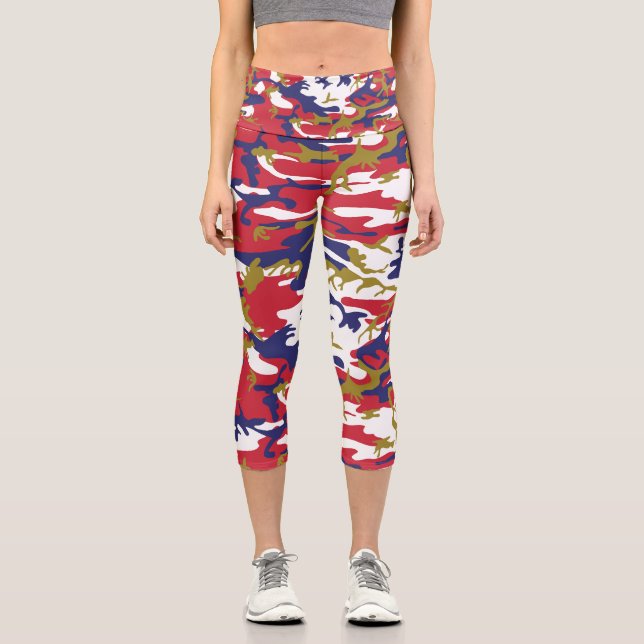 4th of July, Independence day, Camouflage Gold Capri Leggings (Front)