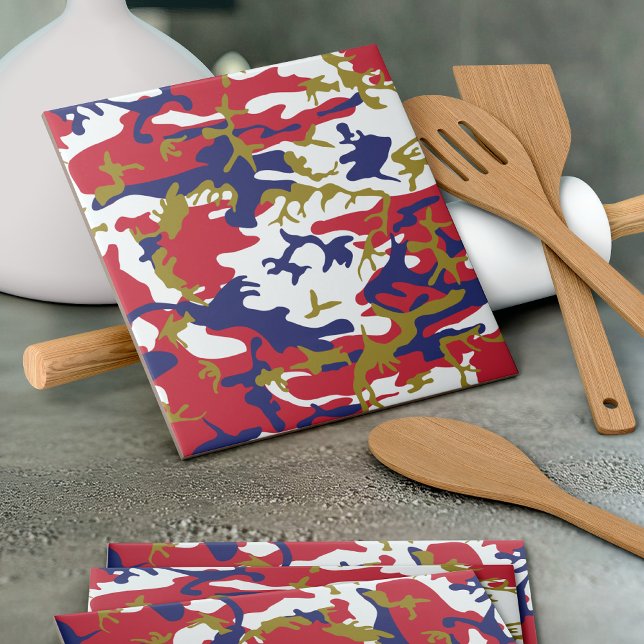 4th of July, Independence day, Camouflage Gold Ceramic Tile (Creator Uploaded)