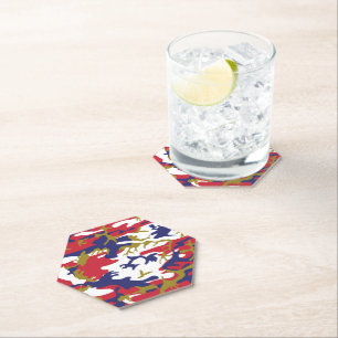 4th of July, Independence day, Camouflage Gold Paper Coaster