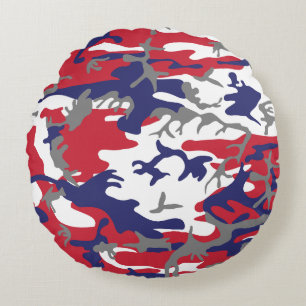 4th of July, Independence day, Camouflage Grey Round Cushion