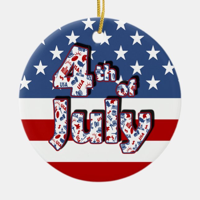 4th of July Independence Day Ceramic Ornament (Front)