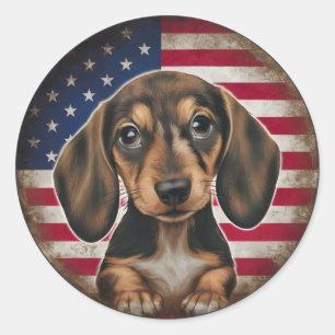 4th of July Independence Day Dachshund Circle Classic Round Sticker