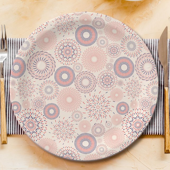 4th of July Independence Day Firecrackers Pattern Paper Plate (Creator Uploaded)