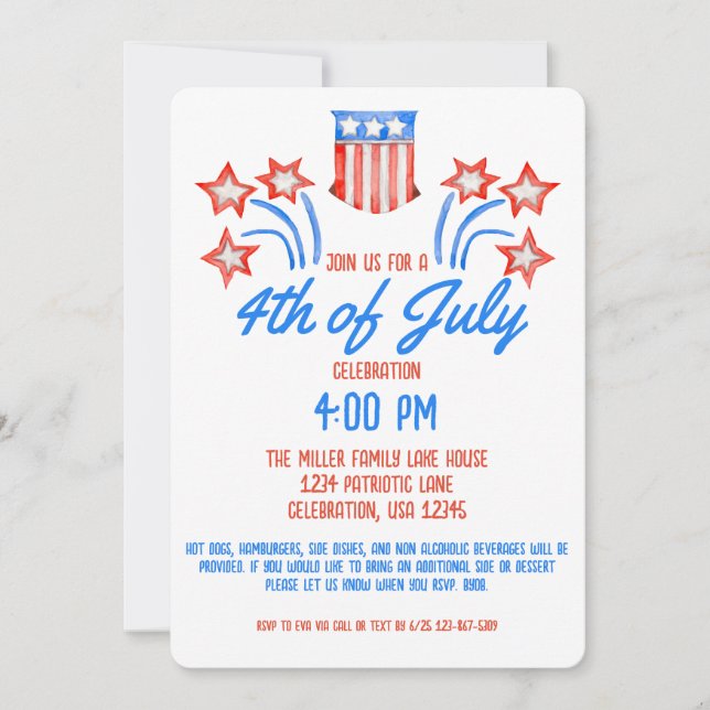 4th of July Independence Day Firework Cookout  Invitation (Front)