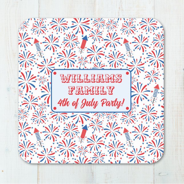 4th of July Independence Day Firework Personalised Square Paper Coaster (Creator Uploaded)