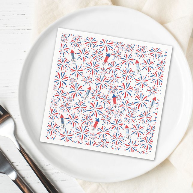 4th of July Independence Day Fireworks Pattern Napkin (In situ)