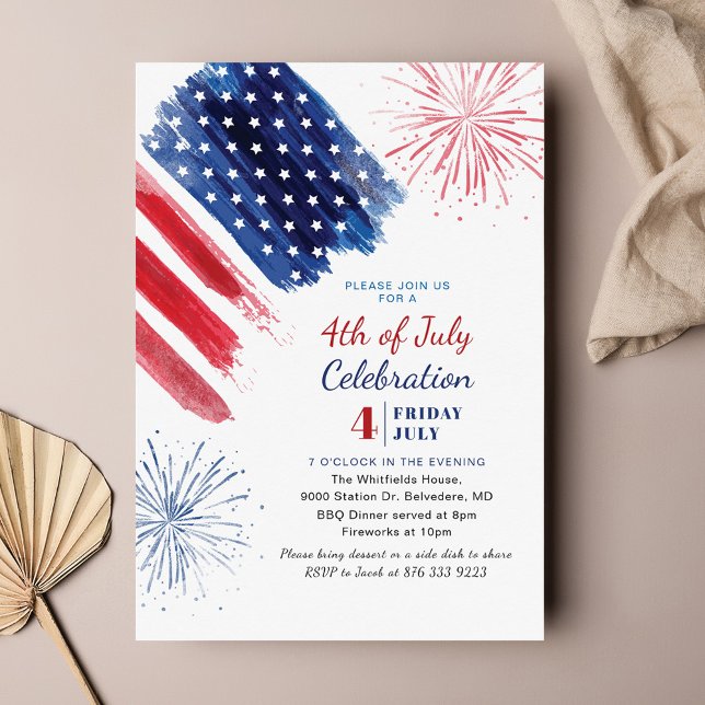 4th of July Independence Day Holiday Party Invitation (4th of July Party Invitation Front View)