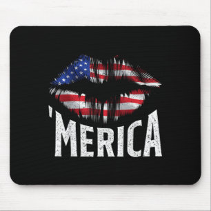 4th of July Independence Day MERICA Kiss Mouth USA Mouse Pad