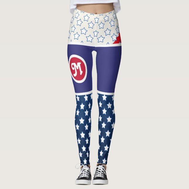 4th of July Independence day monogram Leggings (Front)