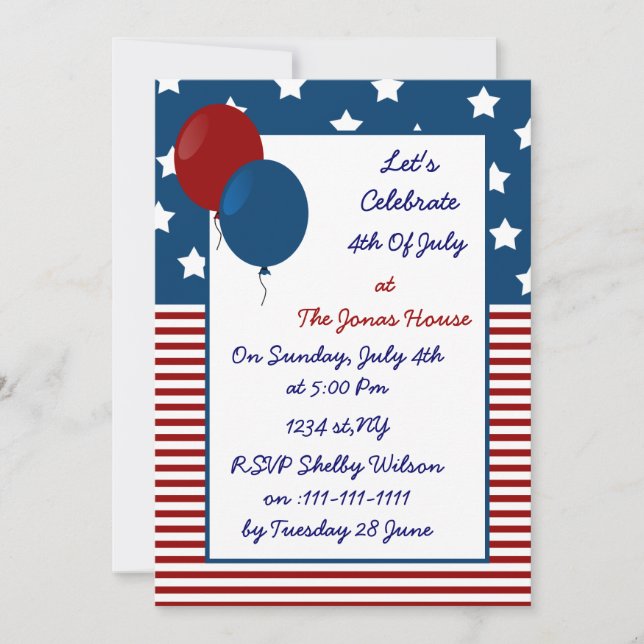 4th of july independence day party invites (Front)