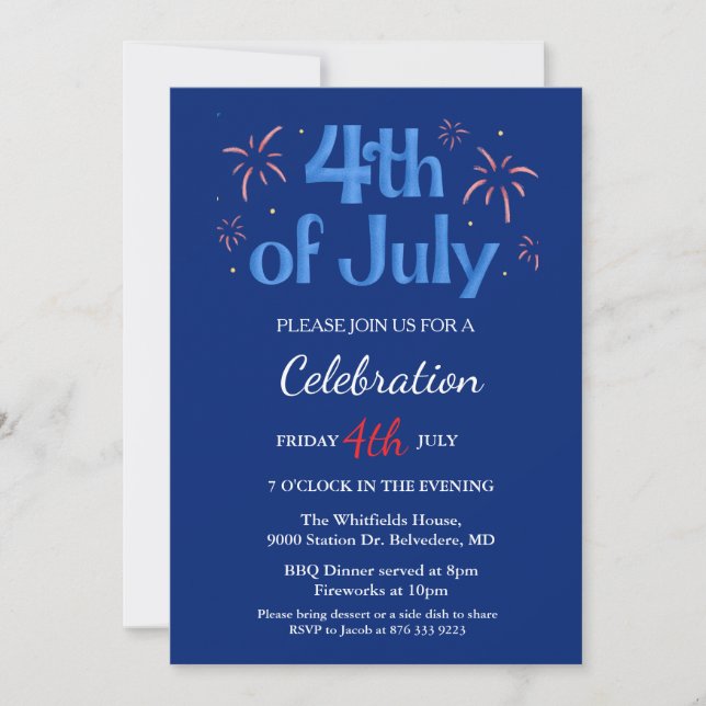 4th of July Independence Day Party Red White Blue Invitation (Front)