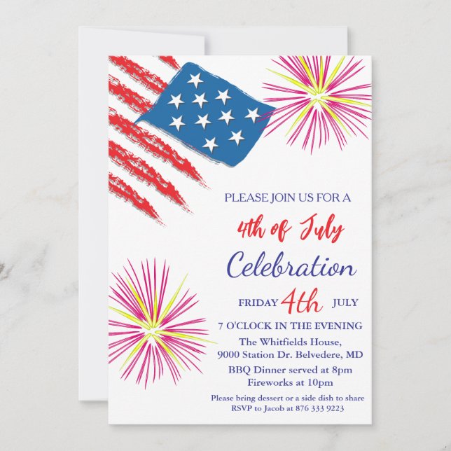 4th of July Independence Day Party Red White Blue Invitation (Front)