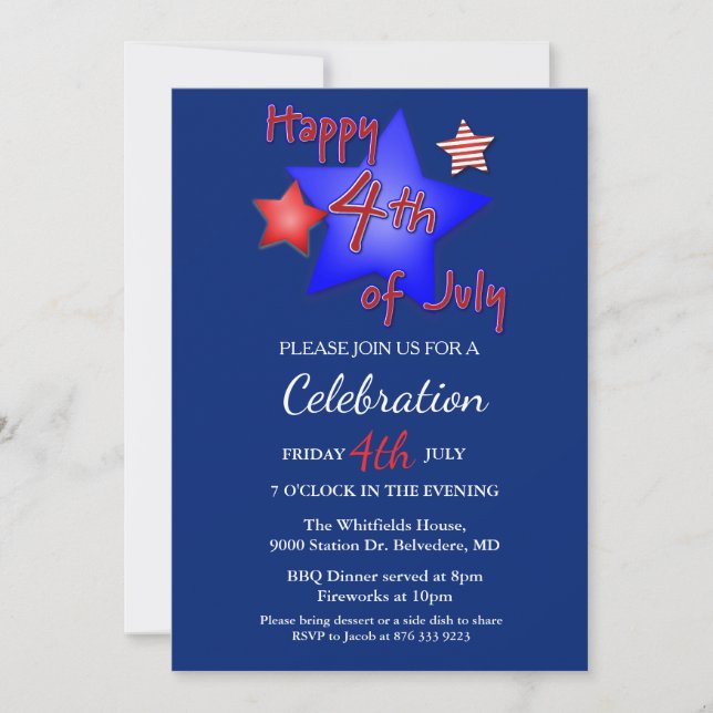 4th of July Independence Day Party Red White Blue Invitation (Front)