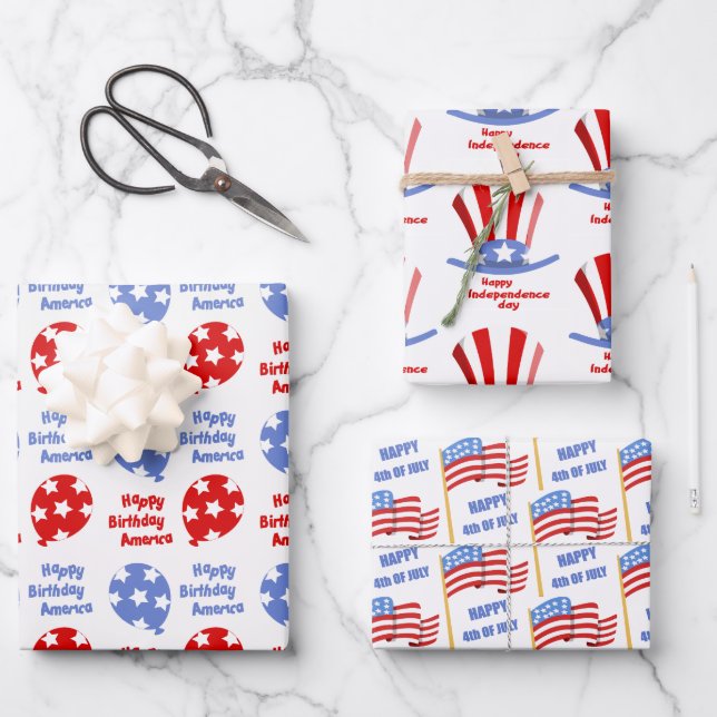 4th of July Independence Day Patriotic America Wrapping Paper Sheet (Front)