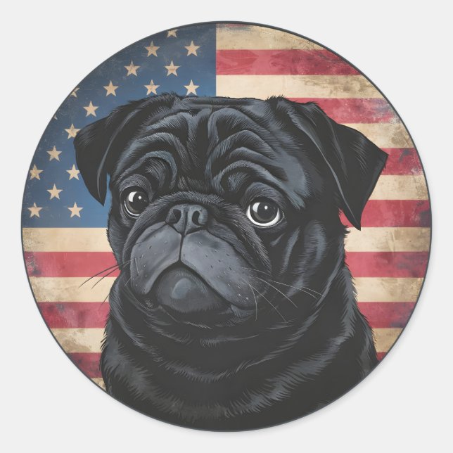 4th of July Independence Day Patriotic Pug Sticker (Front)