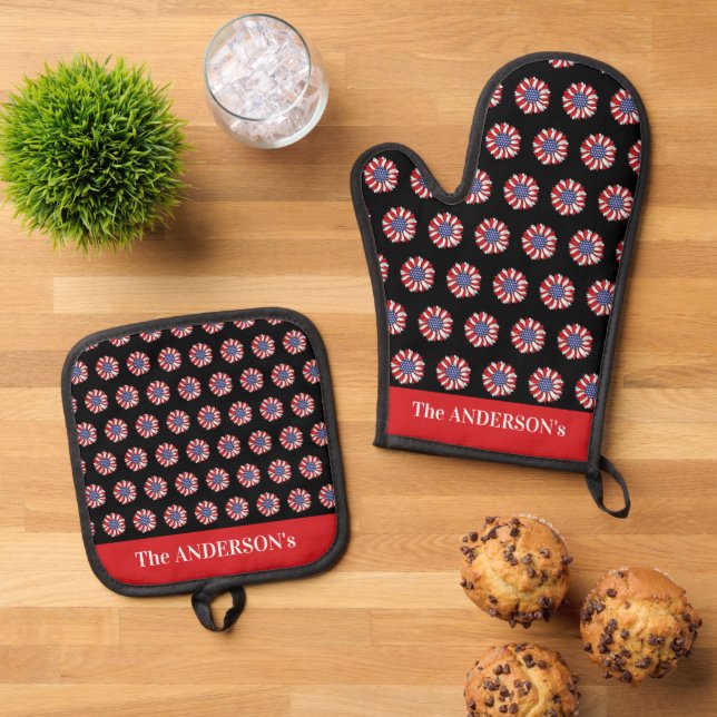 4th of July Independence Day  Pattern Oven Mitt & Pot Holder Set (Top Down)
