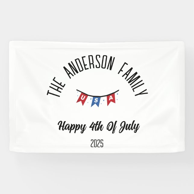 4th of July Independence Day Personalised Name Banner (Horizontal)