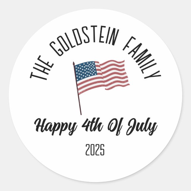 4th of July Independence Day Personalised Name Classic Round Sticker (Front)