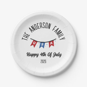4th of July Independence Day Personalised Name Paper Plate