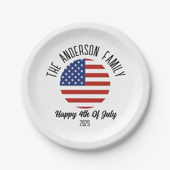 4th of July Independence Day Personalised Name Paper Plate (Front)