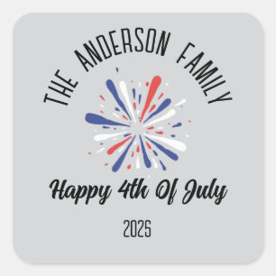 4th of July Independence Day Personalised Name Square Sticker