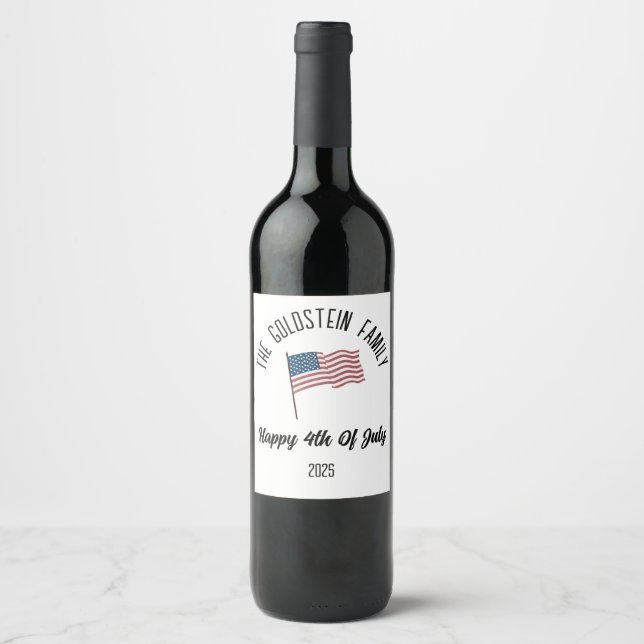 4th of July Independence Day Personalised Name Wine Label (Front)