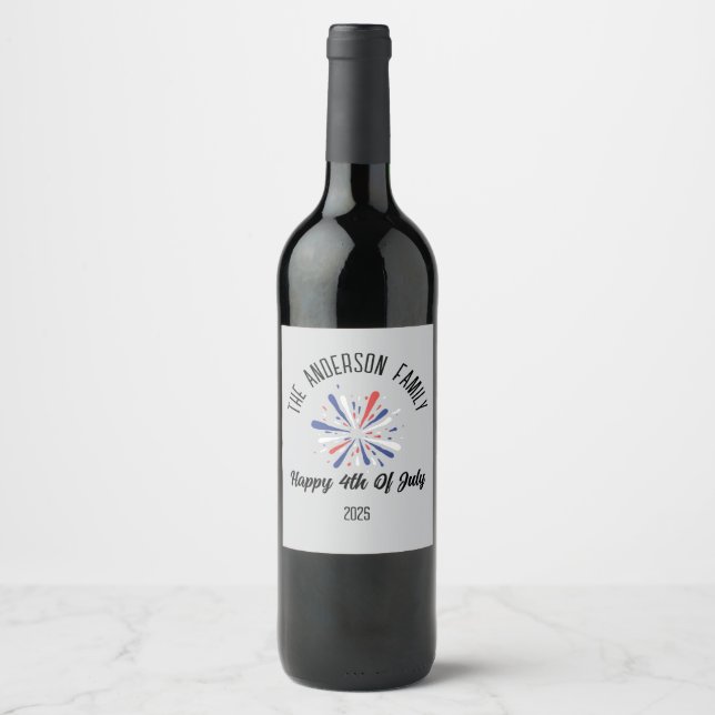 4th of July Independence Day Personalised Name Wine Label (Front)