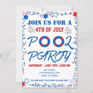 4th of July Independence Day Pool Party Invitation
