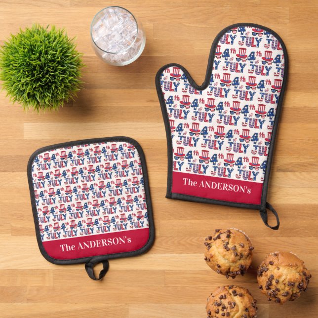 4th of July Independence Day USA Oven Mitt & Pot Holder Set (Top Down)