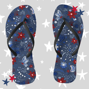 4th of July, Independence Patriotic Red White Blue Thongs