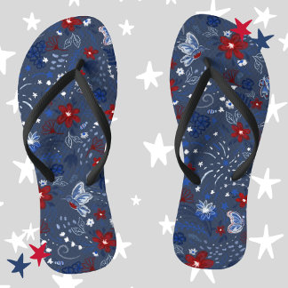 4th of July, Independence Patriotic Red White Blue Thongs