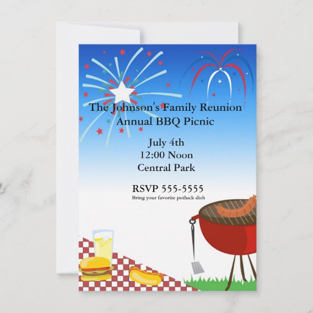 4th of july independence picnic bbq invitation (Front)