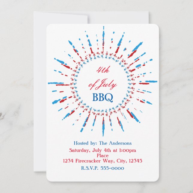 4th of July Independence Star Frame Invitations (Front)