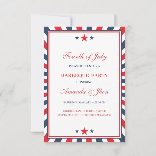 4th of July Invitation, Independence Day, BBQ Invitation (Front)