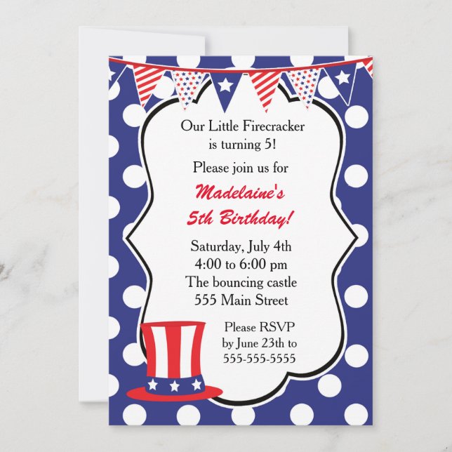 4th of July Invitation Kids Birthday Party (Front)