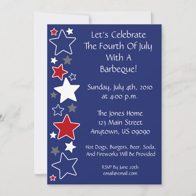4th Of July Invitation (Red White And Blue Stars) (Front)