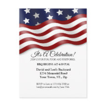 4th of July Invitation Red White Blue Flag Waving