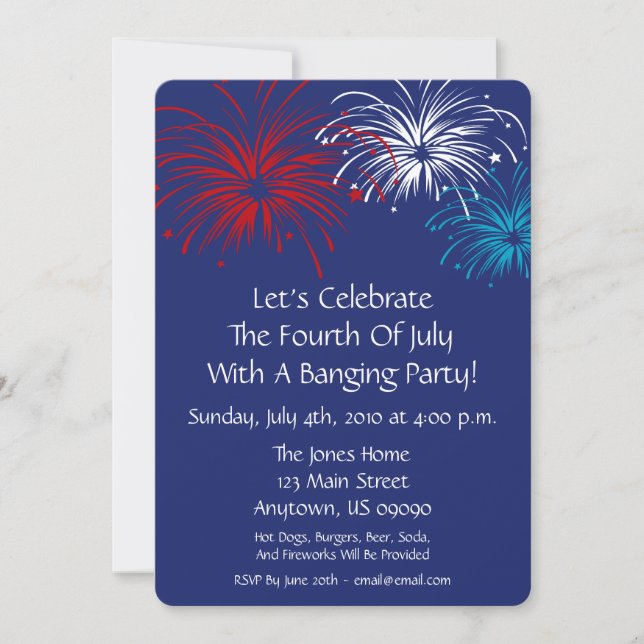 4th Of July Invitation (Star Spangled Fireworks) (Front)